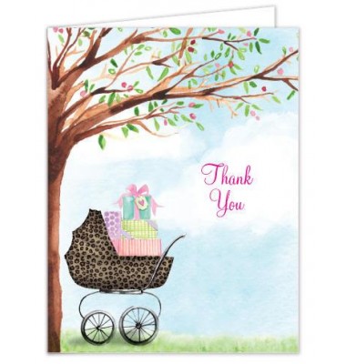Baby Shower Thank You Cards, Leopard Print Carriage, Bonnie Marcus